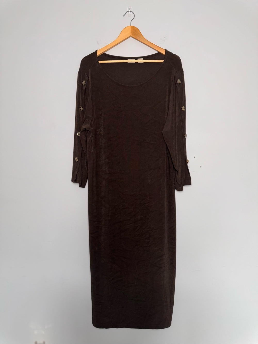 Chico's Travelers Brown Knit Midi Dress Size 3 (US 16/18) Button Sleeve Stretch - Picture 4 of 10